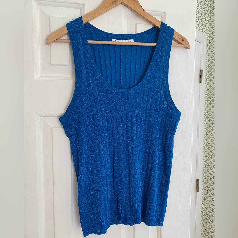 Stunning bright blue metallic tank top. Brand new never been worn